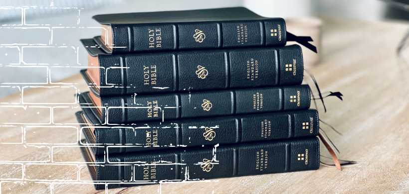 5 biblias diferentes encima de cada una, negras en color