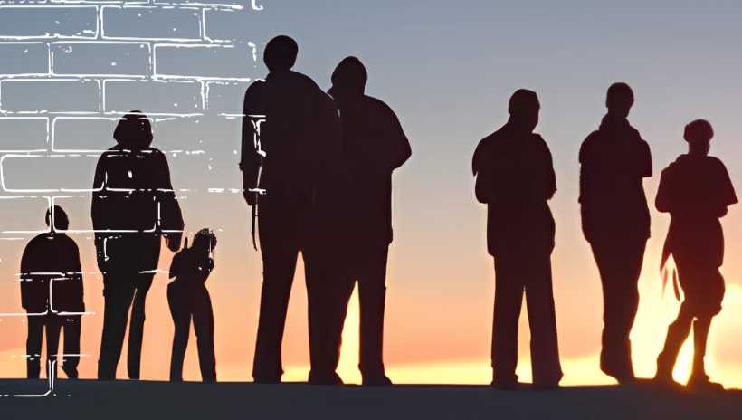 una familia alfrende de un atardecer