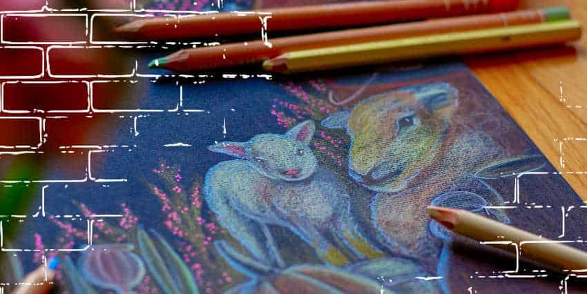 un dibujo de dos obejas, una madre y el pequeño